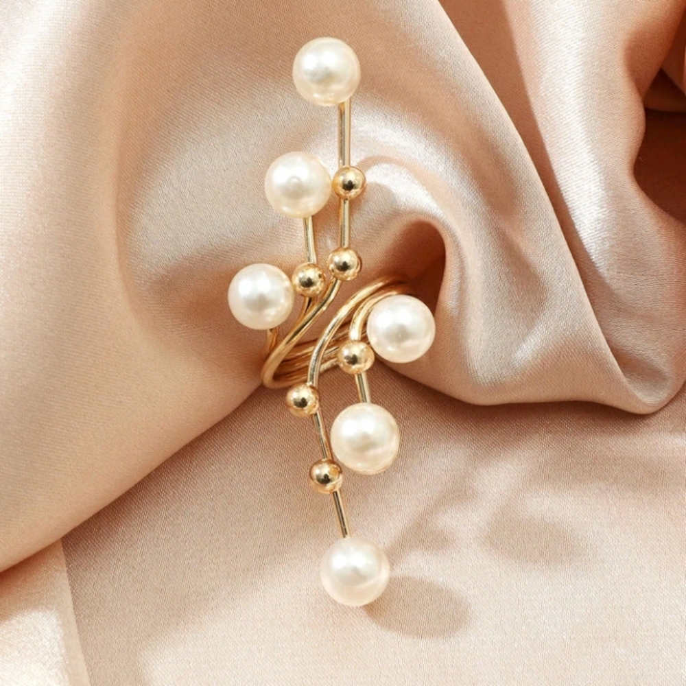 New Faux Pearl Gold Adjustable Ring - Picture 3 of 3